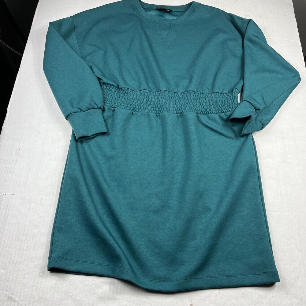 Rachel Zoe Jersey Knit Dress Green Long Sleeve Blouson Casual Pullover LARGE